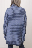 Blue Loose Casual Deer Plush Stripe Contrast Turtleneck Long Sleeve Fall Winter Tops Sweater Blouses