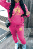 Grey Sportwear Casual Letter Print Hooded Long Sleeve Sweatshirt and Sweatpants Fall Winter Two Pieces Sweatsuits Sets