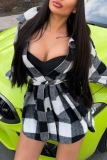 Black Casual Plaid Buttons Lapel Turndown Collar Long Sleeve Fall Winter Shirts Tops Jackets