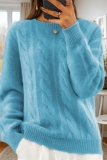 Lake Blue Casual Round Neck Long Sleeve Fall Winter Knitted Sweater Tops