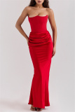 Black Sleeveless Off Shoulder Strapless Backless Formal Floor Length Formal Party Ruched Bodycon Prom Maxi Satin Dress