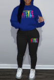 White Black Sportwear Letter Print Hooded Long Sleeve Sweatshirt and Sweatpants Fall Winter Two Pieces Sweatsuits Sets