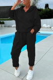 Apricot Sportwear Hooded Long Sleeve Sweatshirt and Sweatpants Fall Winter Two Pieces Sweatsuit Sets