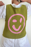Yellow Casual Smiley Face Weave Contrast Round Neck Sleeveless Knitted Tank Tops Vest