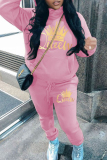 Grey Sportwear Casual Letter Print Hooded Long Sleeve Sweatshirt and Sweatpants Fall Winter Two Pieces Sweatsuits Sets