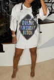 Black Letters Print O Neck Half Sleeve Casual Outing Shimmer Sequins T Shirt Mini Dress