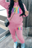 Grey Sportwear Casual Letter Print Hooded Long Sleeve Sweatshirt and Sweatpants Fall Winter Two Pieces Sweatsuits Sets