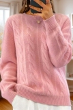 Lake Blue Casual Round Neck Long Sleeve Fall Winter Knitted Sweater Tops