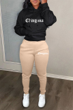 Black Green Sportwear Casual Letter Print Hooded Long Sleeve Sweatshirt and Sweatpants Fall Winter Two Pieces Sweatsuits Sets
