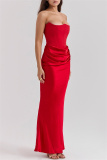 Black Sleeveless Off Shoulder Strapless Backless Formal Floor Length Formal Party Ruched Bodycon Prom Maxi Satin Dress