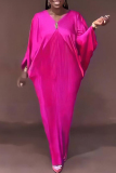 Red Deep V with Brooch Decor Batwing Sleeve Evening Wear Straight Loose Flowy Kaftan Maxi Dress