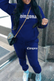 Grey Sportwear Casual Letter Print Hooded Long Sleeve Sweatshirt and Sweatpants Fall Winter Two Pieces Sweatsuits Sets