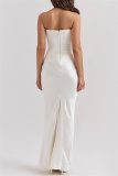 Black Sleeveless Off Shoulder Strapless Backless Formal Floor Length Formal Party Ruched Bodycon Prom Maxi Satin Dress