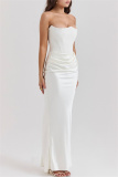 Black Sleeveless Off Shoulder Strapless Backless Formal Floor Length Formal Party Ruched Bodycon Prom Maxi Satin Dress