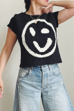 Yellow Casual Smiley Face Weave Contrast Round Neck Sleeveless Knitted Tank Tops Vest