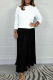 Khaki Long Sleeve Ribbed Knit Top and High Waist Pleated Skirt Sweater Maxi Dress Perfect for Office or Casual Wear
