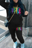 Grey Sportwear Casual Letter Print Hooded Long Sleeve Sweatshirt and Sweatpants Fall Winter Two Pieces Sweatsuits Sets