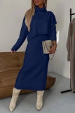 Green Casual Turtleneck Long Sleeve Tops and Wrap Skirts Fall Winter Sweater Two Pieces Dress Sets