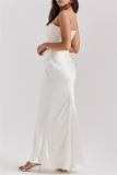 Black Sleeveless Off Shoulder Strapless Backless Formal Floor Length Formal Party Ruched Bodycon Prom Maxi Satin Dress