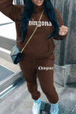 Grey Sportwear Casual Letter Print Hooded Long Sleeve Sweatshirt and Sweatpants Fall Winter Two Pieces Sweatsuits Sets