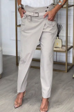 Black Casual With Belt Straight High Waist Straight Pencil Trousers Pants