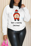 Black Apricot Christmas Casual Letter Santa Claus Print Round Neck Long Sleeve Fall Winter Sweatshirts Tops