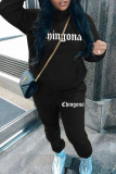 Grey Sportwear Casual Letter Print Hooded Long Sleeve Sweatshirt and Sweatpants Fall Winter Two Pieces Sweatsuits Sets