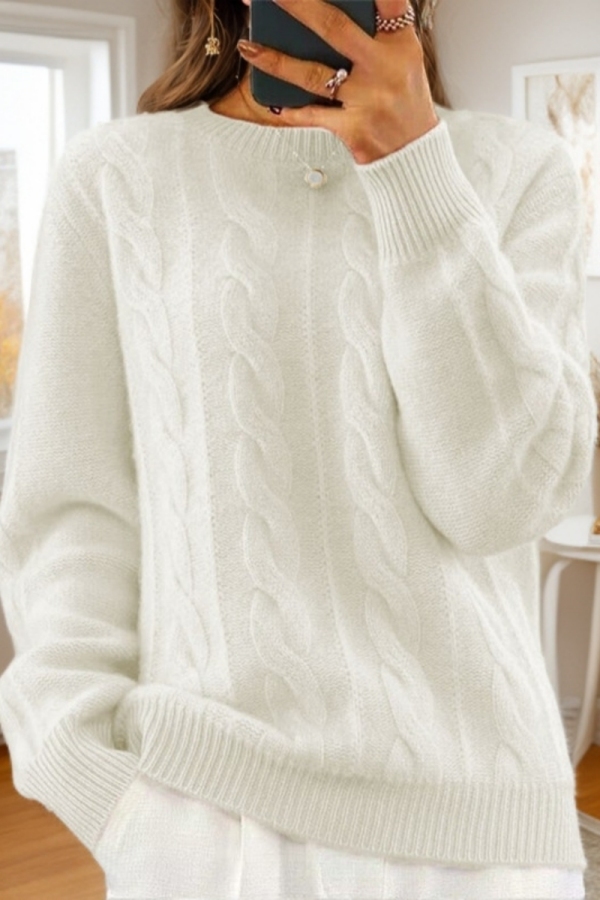 Lake Blue Casual Round Neck Long Sleeve Fall Winter Knitted Sweater Tops