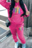 Grey Sportwear Casual Letter Print Hooded Long Sleeve Sweatshirt and Sweatpants Fall Winter Two Pieces Sweatsuits Sets