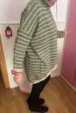 Blue Loose Casual Deer Plush Stripe Contrast Turtleneck Long Sleeve Fall Winter Tops Sweater Blouses