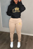 Black Green Sportwear Casual Letter Print Hooded Long Sleeve Sweatshirt and Sweatpants Fall Winter Two Pieces Sweatsuits Sets