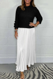 Khaki Long Sleeve Ribbed Knit Top and High Waist Pleated Skirt Sweater Maxi Dress Perfect for Office or Casual Wear