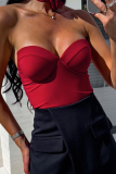 Black Sexy Patchwork V Neck Skinny Tube Toning Bodysuits