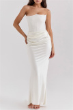Black Sleeveless Off Shoulder Strapless Backless Formal Floor Length Formal Party Ruched Bodycon Prom Maxi Satin Dress