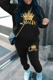 Grey Sportwear Casual Letter Print Hooded Long Sleeve Sweatshirt and Sweatpants Fall Winter Two Pieces Sweatsuits Sets