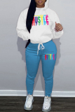 White Black Sportwear Letter Print Hooded Long Sleeve Sweatshirt and Sweatpants Fall Winter Two Pieces Sweatsuits Sets