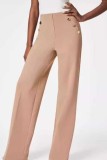 Khaki Casual Button up High Waist Straight Leg Trousers Pants