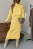 Green Casual Turtleneck Long Sleeve Tops and Wrap Skirts Fall Winter Sweater Two Pieces Dress Sets