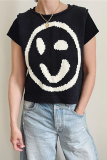 Yellow Casual Smiley Face Weave Contrast Round Neck Sleeveless Knitted Tank Tops Vest