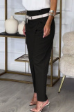 Black Casual With Belt Straight High Waist Straight Pencil Trousers Pants