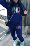 Grey Sportwear Casual Letter Print Hooded Long Sleeve Sweatshirt and Sweatpants Fall Winter Two Pieces Sweatsuits Sets