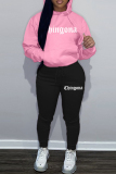 White Blue Sportwear Letter Print Hooded Long Sleeve Sweatshirt and Sweatpants Fall Winter Two Pieces Sweatsuits Sets