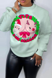 Sky Blue Christmas Casual Letter Santa Claus Print Round Neck Long Sleeve Fall Winter Sweatshirts Tops