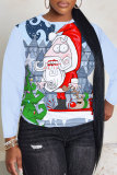 White Red Christmas Party Casual Letter Santa Print Round Neck Long Sleeve Fall Winter Sweatshirts Tops