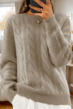 Lake Blue Casual Round Neck Long Sleeve Fall Winter Knitted Sweater Tops