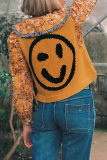 Yellow Casual Smiley Face Weave Contrast Round Neck Sleeveless Knitted Tank Tops Vest