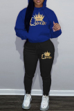 White Blue Sportwear Letter Print Hooded Long Sleeve Sweatshirt and Sweatpants Fall Winter Two Pieces Sweatsuits Sets