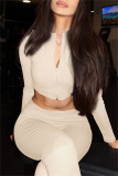 Pink Skinny Sportwear Gym Casual Plaid Buckle Zip-up Turndown Collar Long Sleeve Jacket and Leggings Two Pieces Sweatsuit Sets