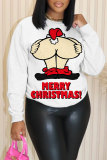 Black Apricot Christmas Casual Letter Santa Claus Print Round Neck Long Sleeve Fall Winter Sweatshirts Tops