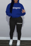 White Blue Sportwear Letter Print Hooded Long Sleeve Sweatshirt and Sweatpants Fall Winter Two Pieces Sweatsuits Sets